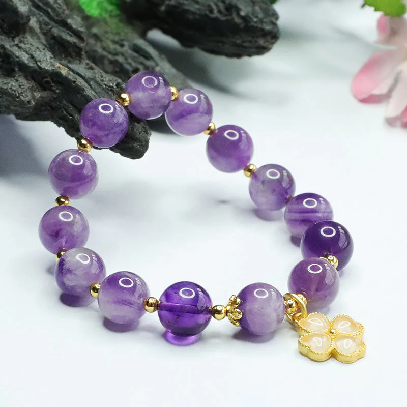 Bracciale con ciondolo a forma di quadrifoglio Buddha Stones, cristallo di ametista naturale e pace interiore - Image 5