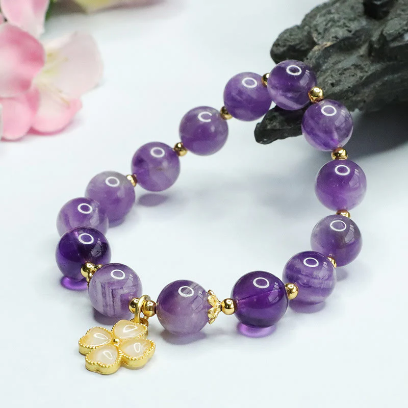 Bracciale con ciondolo a forma di quadrifoglio Buddha Stones, cristallo di ametista naturale e pace interiore - Image 6