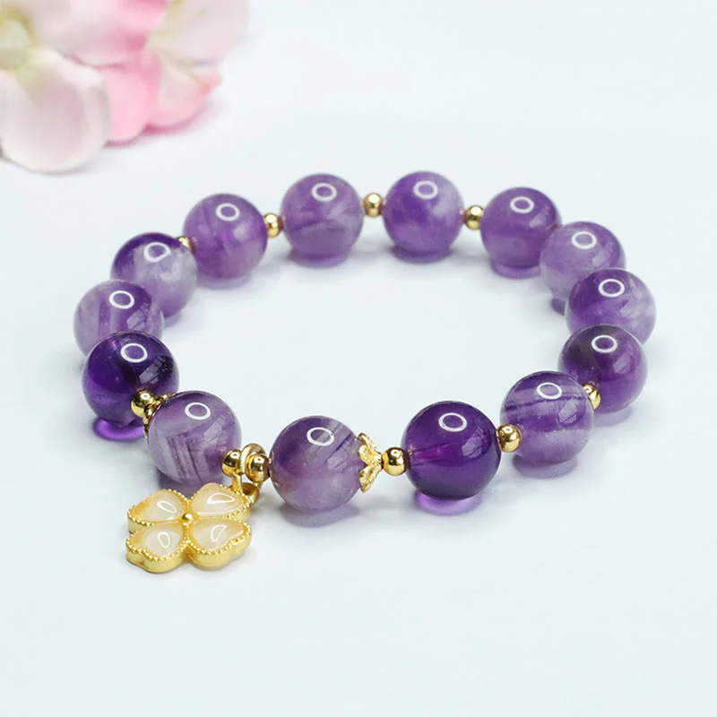 Bracciale con ciondolo a forma di quadrifoglio Buddha Stones, cristallo di ametista naturale e pace interiore - Image 8
