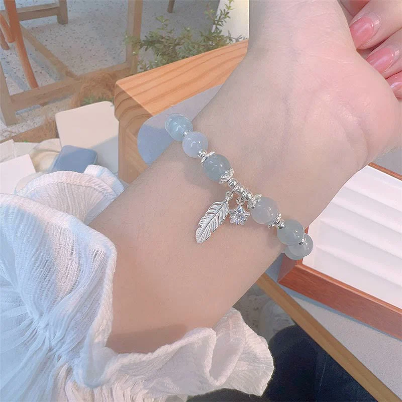 Bracciale con ciondolo a forma di stella di piuma con occhio di gatto e acquamarina in argento sterling 925 Buddha Stones - Image 6
