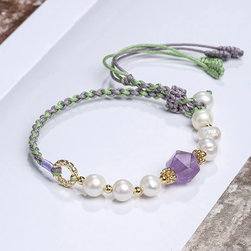 Bracciale con ciondolo in perle di cristallo naturale placcato oro 14K Buddha Stones - Image 15
