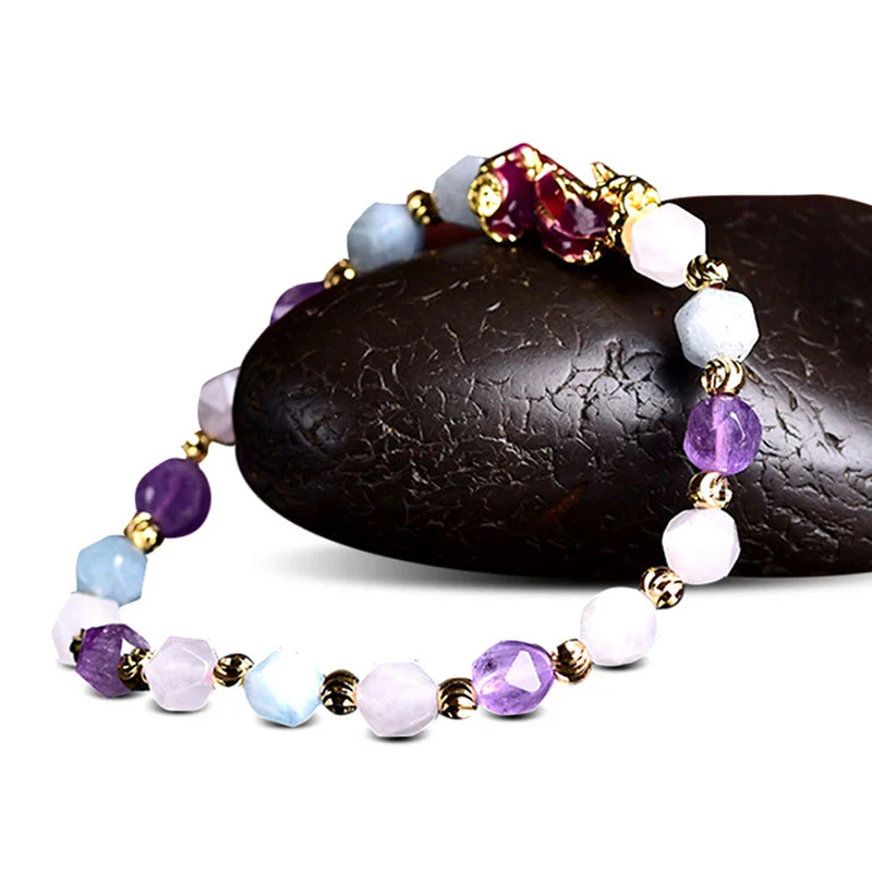 Bracciale con ciondolo Pixiu della fortuna in ametista naturale - Image 2