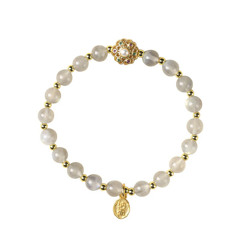 Bracciale con ciondolo positivo Fu Character Buddha Stones placcato oro 14K, quarzo fragola naturale Labradorite Sun Stone - Image 11