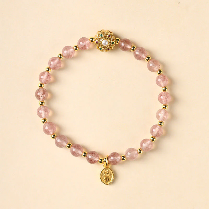 Bracciale con ciondolo positivo Fu Character Buddha Stones placcato oro 14K, quarzo fragola naturale Labradorite Sun Stone - Image 2
