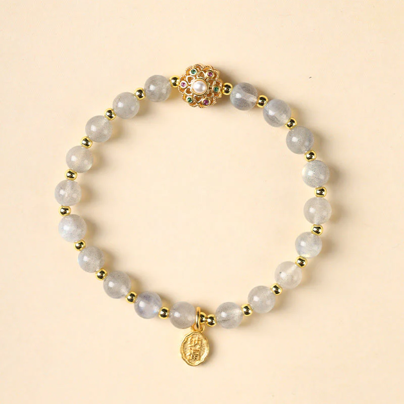 Bracciale con ciondolo positivo Fu Character Buddha Stones placcato oro 14K, quarzo fragola naturale Labradorite Sun Stone - Image 5