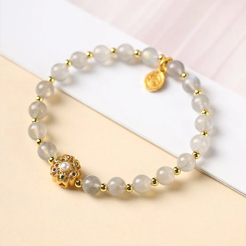 Bracciale con ciondolo positivo Fu Character Buddha Stones placcato oro 14K, quarzo fragola naturale Labradorite Sun Stone - Image 7