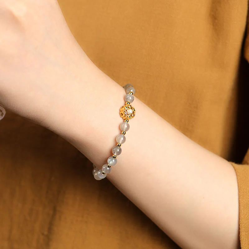 Bracciale con ciondolo positivo Fu Character Buddha Stones placcato oro 14K, quarzo fragola naturale Labradorite Sun Stone - Image 9