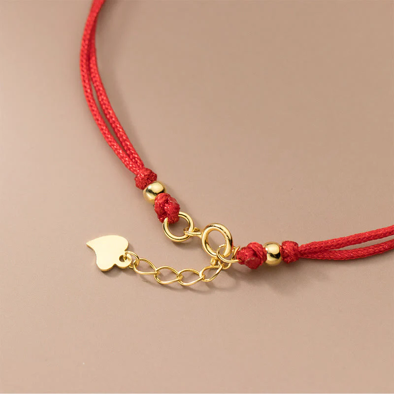 Bracciale con cordino rosso a forma di quadrifoglio placcato oro in argento sterling 925 Buddha Stones - Image 5