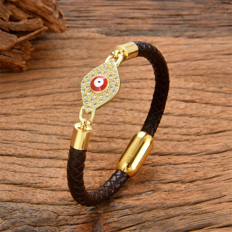 Bracciale con fibbia in metallo e pelle con protezione contro il malocchio Buddha Stones - Image 2