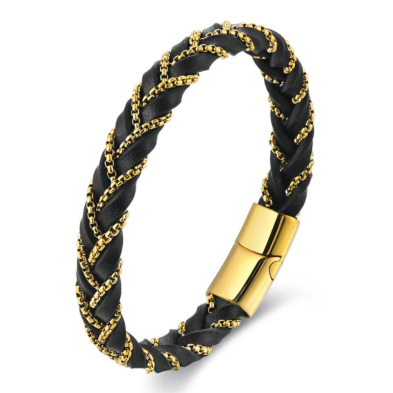 Bracciale con fibbia in pelle intrecciata, design semplice, in acciaio al titanio Buddha Stones - Image 5