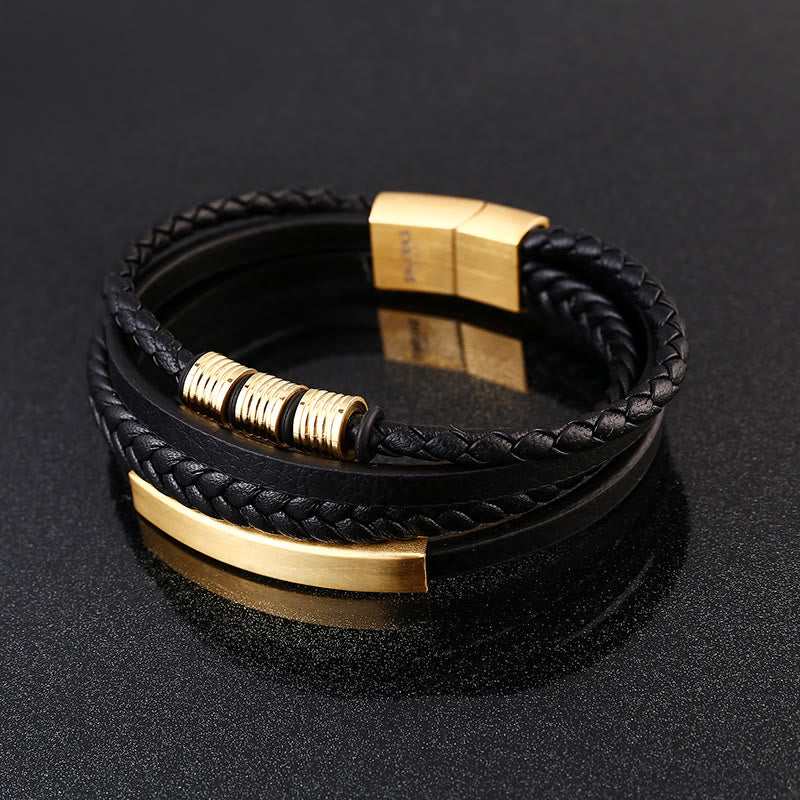Bracciale con fibbia magnetica intrecciata in acciaio al titanio multistrato in pelle Buddha Stones - Image 16