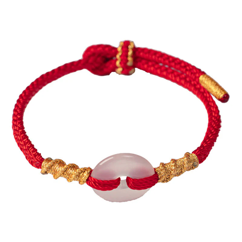 Bracciale con nodo di corda di collegamento con fibbia della pace in calcedonio bianco Buddha Stones - Image 15