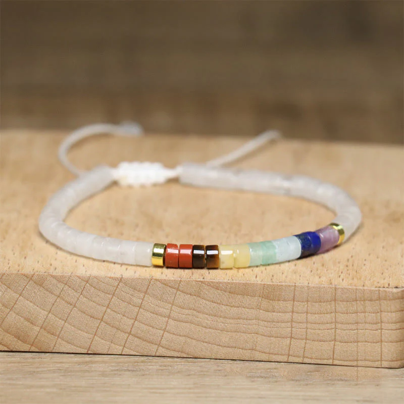 Bracciale con perline distanziatrici in onice nero e cristallo bianco naturale Buddha Stones - Image 3