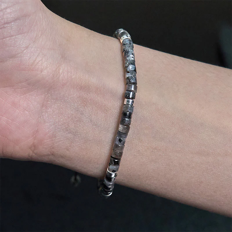 Bracciale con perline distanziatrici in pietra nera naturale con glitter Buddha Stones - Image 10