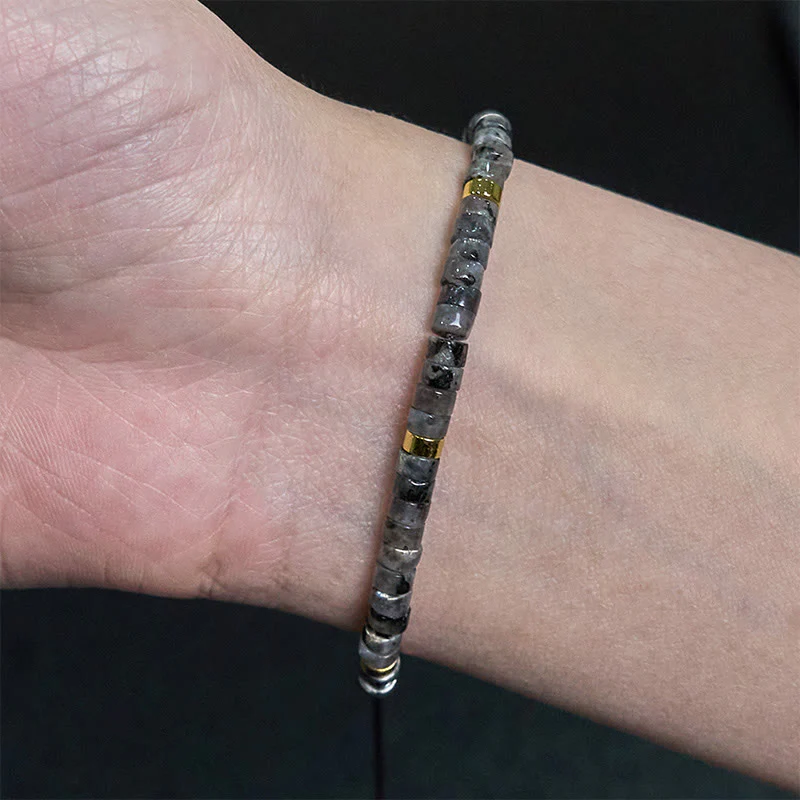 Bracciale con perline distanziatrici in pietra nera naturale con glitter Buddha Stones - Image 5