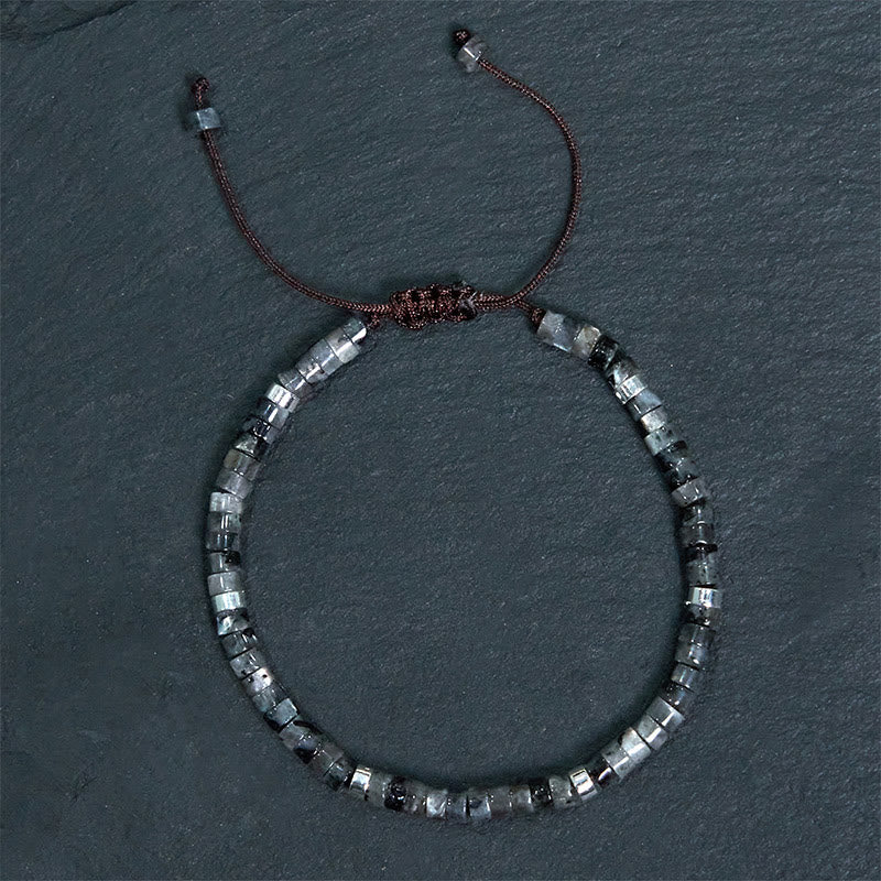 Bracciale con perline distanziatrici in pietra nera naturale con glitter Buddha Stones - Image 8