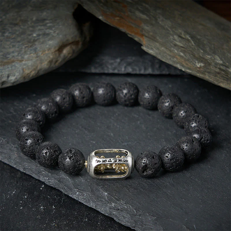 Bracciale curativo con Buddha Stones in pietra lavica naturale Om Mani Padme Hum Dorje Vajra