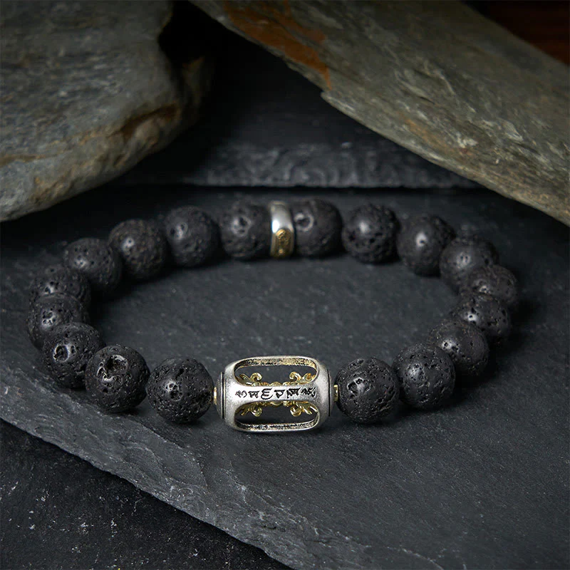 Bracciale curativo con Buddha Stones in pietra lavica naturale Om Mani Padme Hum Dorje Vajra - Image 12
