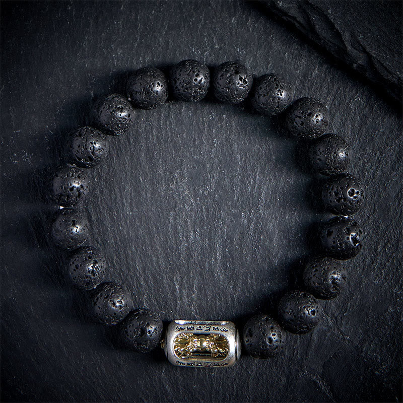 Bracciale curativo con Buddha Stones in pietra lavica naturale Om Mani Padme Hum Dorje Vajra - Image 2