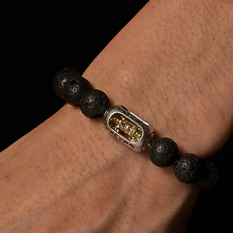 Bracciale curativo con Buddha Stones in pietra lavica naturale Om Mani Padme Hum Dorje Vajra - Image 3