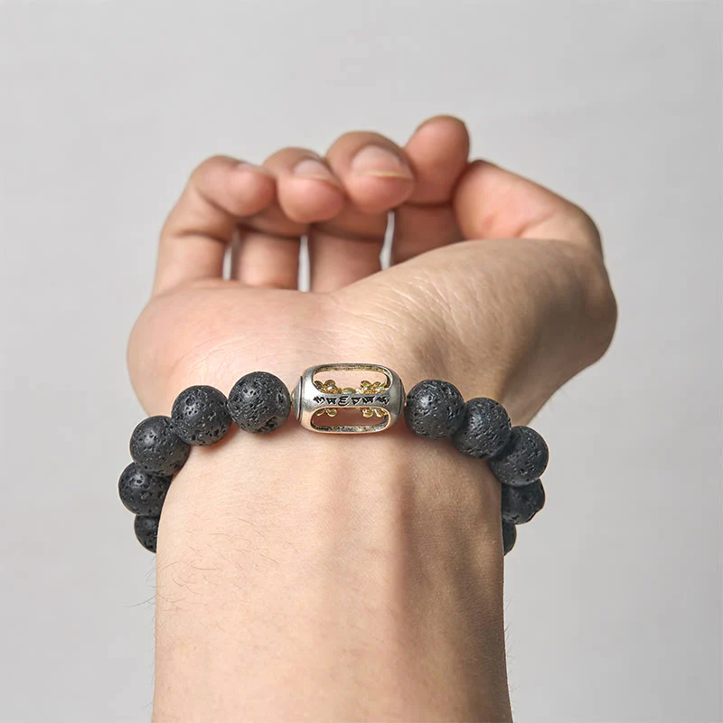 Bracciale curativo con Buddha Stones in pietra lavica naturale Om Mani Padme Hum Dorje Vajra - Image 4