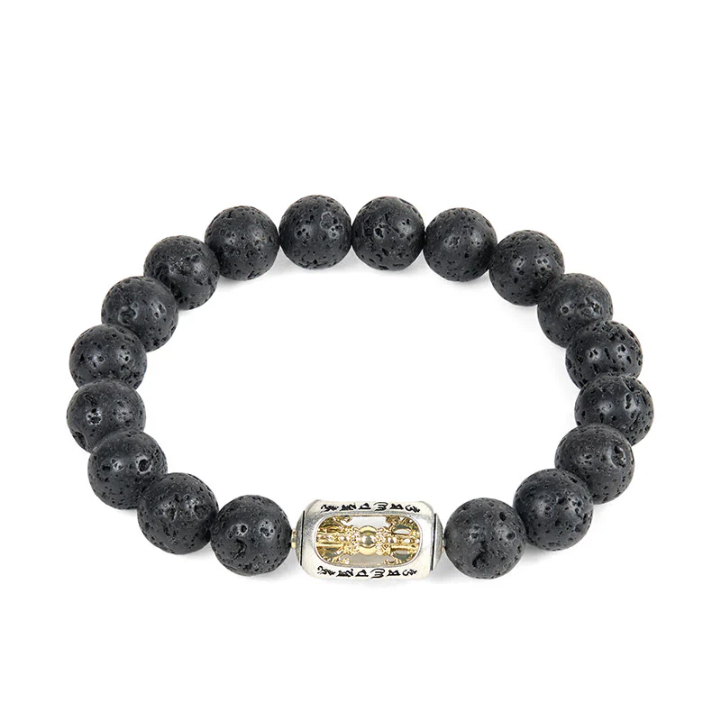 Bracciale curativo con Buddha Stones in pietra lavica naturale Om Mani Padme Hum Dorje Vajra - Image 5