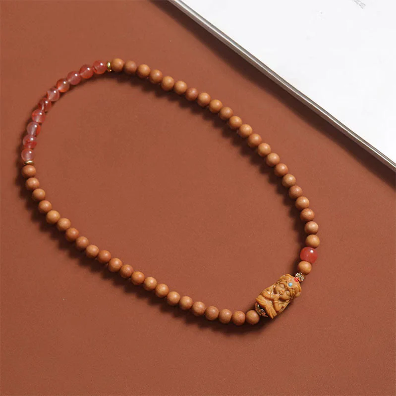 Bracciale della fortuna in agata rossa del sud, sandalo e Buddha Stones tibetane Zakiram, dea della ricchezza - Image 3