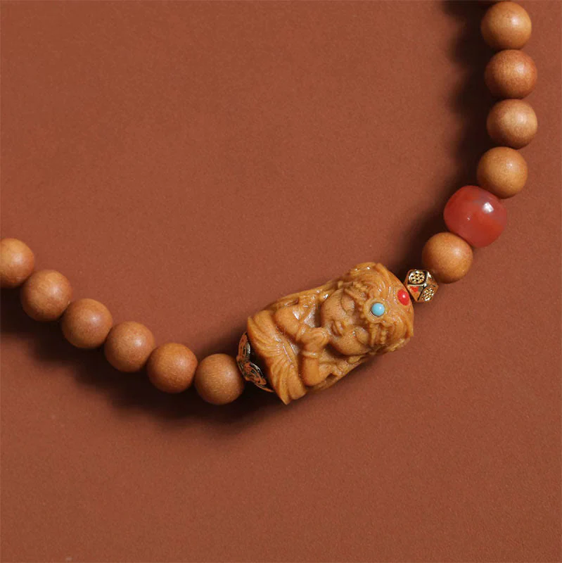 Bracciale della fortuna in agata rossa del sud, sandalo e Buddha Stones tibetane Zakiram, dea della ricchezza - Image 4
