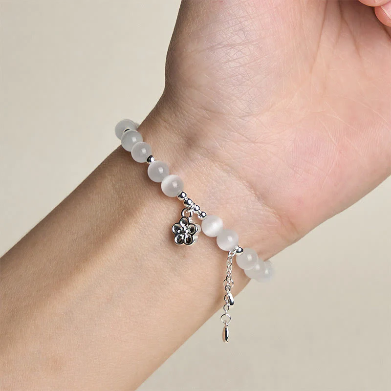 Bracciale della pace con fiori di ciliegio e occhio di gatto naturale Buddha Stones - Image 5