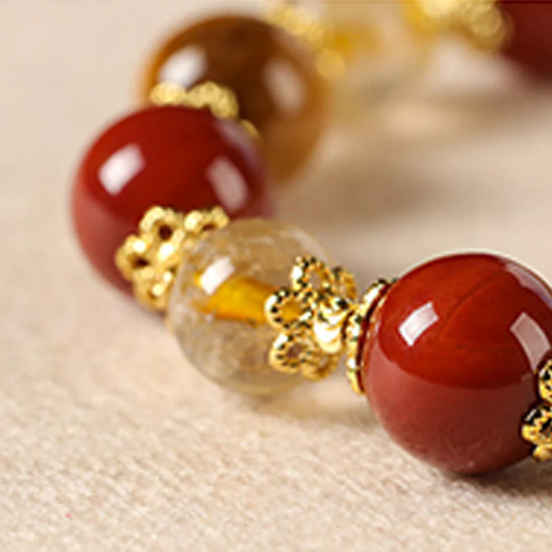 Bracciale della ricchezza con perle di occhio di tigre, quarzo rutilato dorato naturale Buddha Stones - Image 12