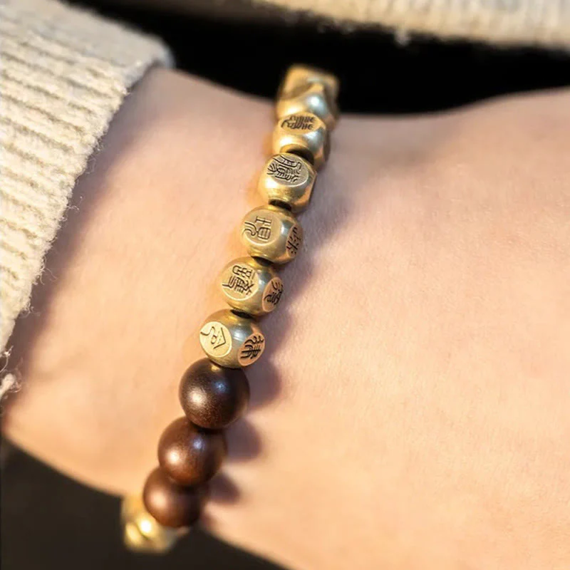 Bracciale della ricchezza con perline di legno di giuggiola colpite da fulmini, Buddha Stones , rame e ottone - Image 12