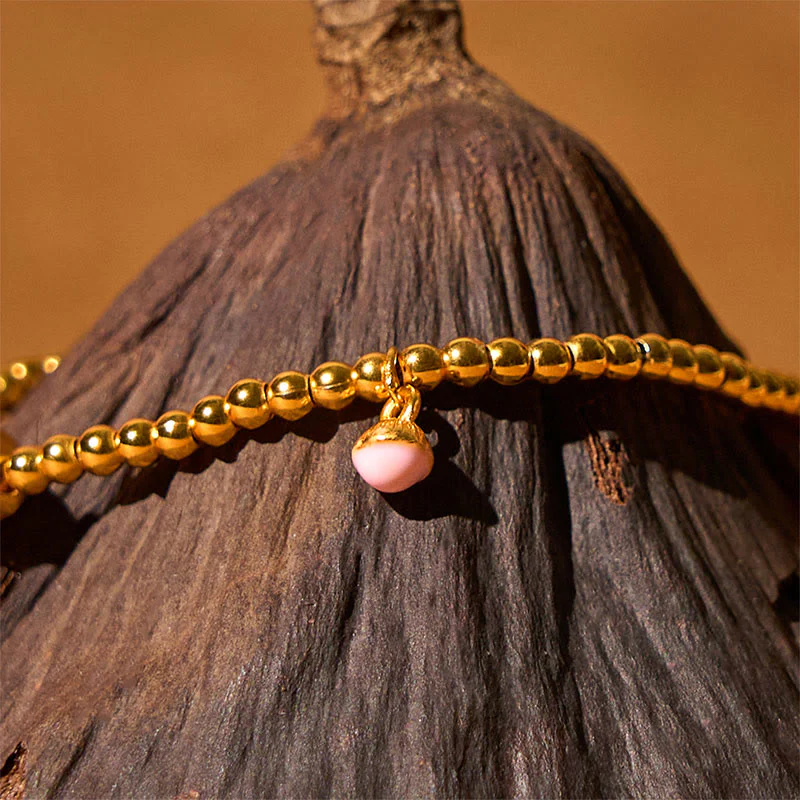 Bracciale della ricchezza con perline di zucca placcate in rame e ottone Buddha Stones - Image 3