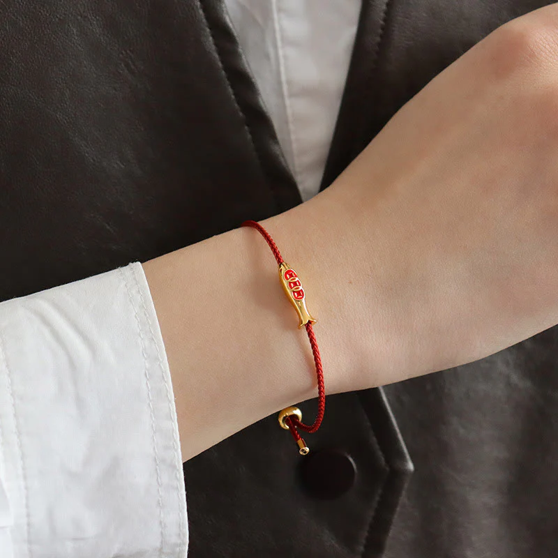 Bracciale della ricchezza in corda rossa con pesce koi in ottone e Buddha Stones - Image 5