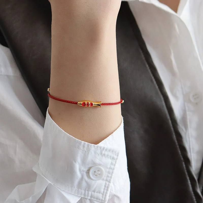 Bracciale della ricchezza in corda rossa con pesce koi in ottone e Buddha Stones - Image 6