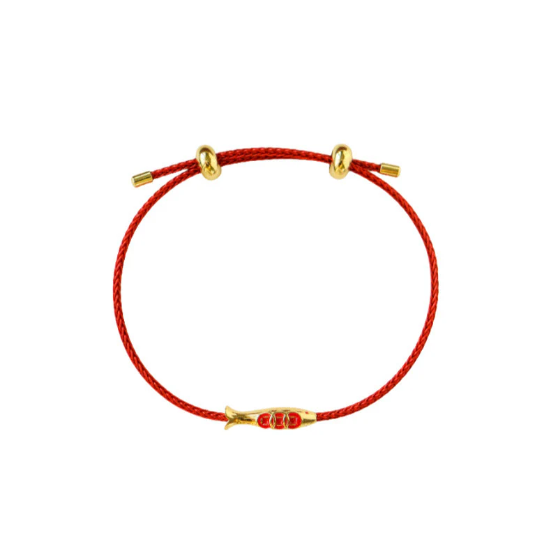 Bracciale della ricchezza in corda rossa con pesce koi in ottone e Buddha Stones - Image 7