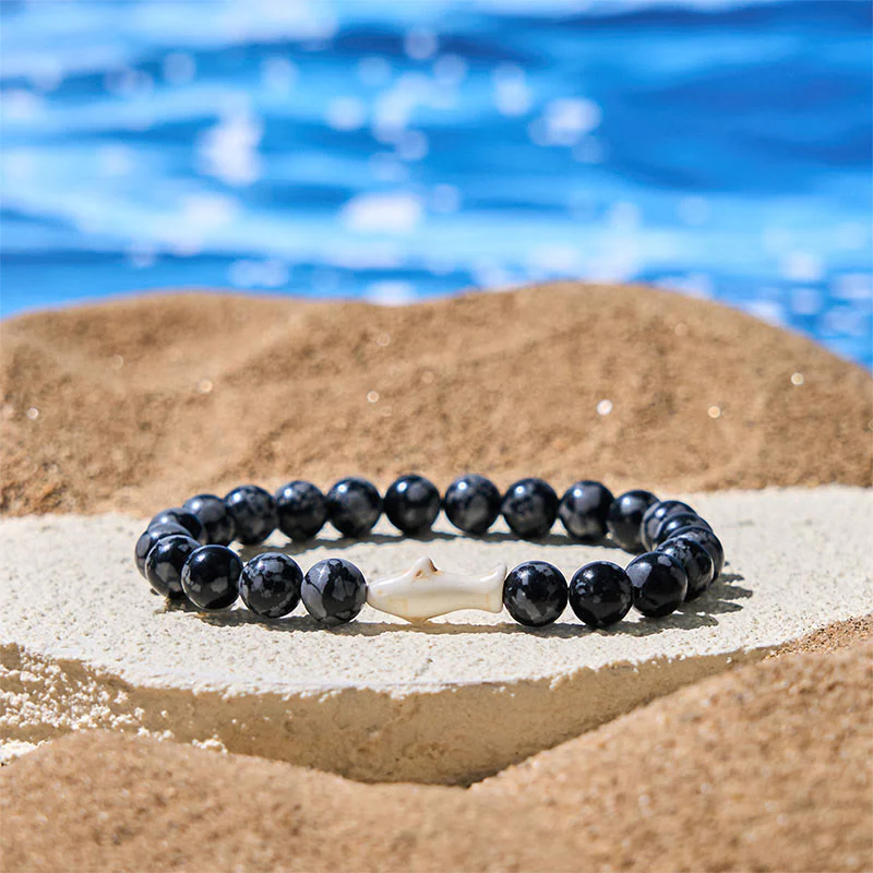 Bracciale della saggezza dello squalo in pietra di agata naturale Buddha Stones