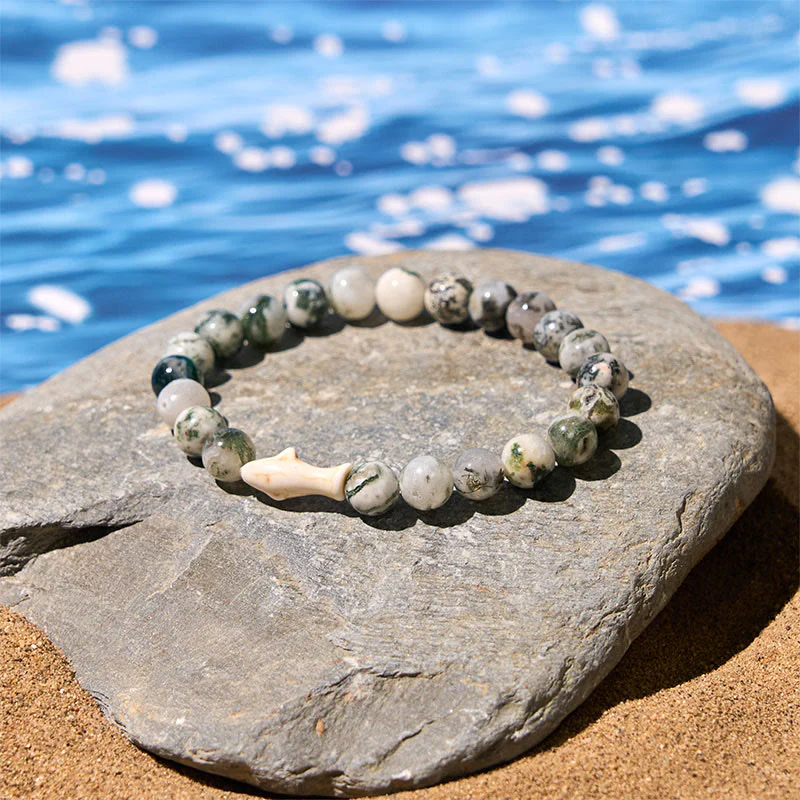 Bracciale della saggezza dello squalo in pietra di agata naturale Buddha Stones - Image 14