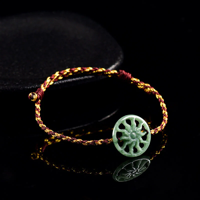 Bracciale dell'abbondanza con corda intrecciata in giada e sole Buddha Stones - Image 2