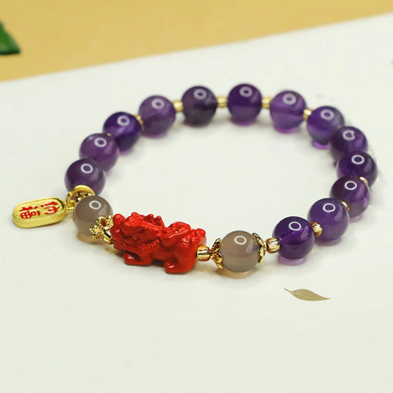 Bracciale dell'equilibrio del carattere Pi Xiu Fu Buddha Stones, ametista naturale e cinabro - Image 2