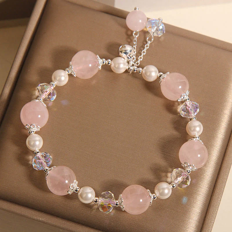 Bracciale di autoaccettazione in perle di cristallo rosa naturale Buddha Stones - Image 3