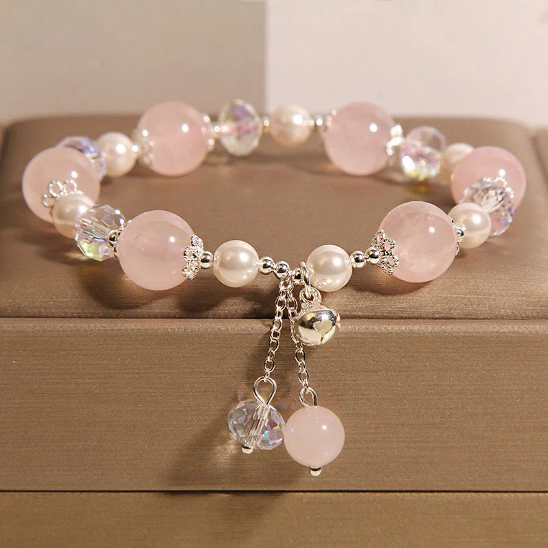 Bracciale di autoaccettazione in perle di cristallo rosa naturale Buddha Stones - Image 4