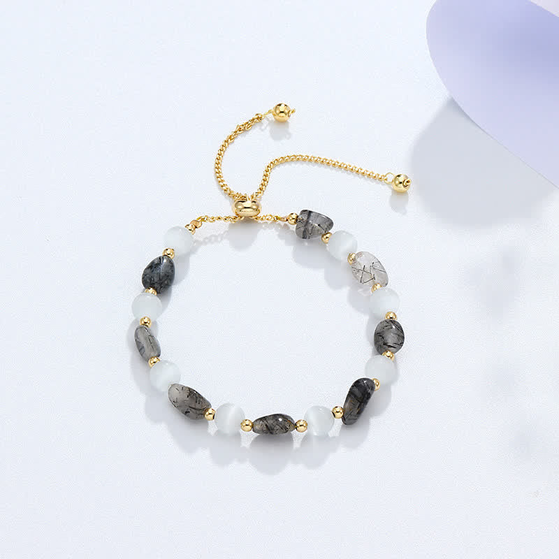 Bracciale di consapevolezza spirituale in quarzo rutilato nero e cristallo rosa ametista - Image 12