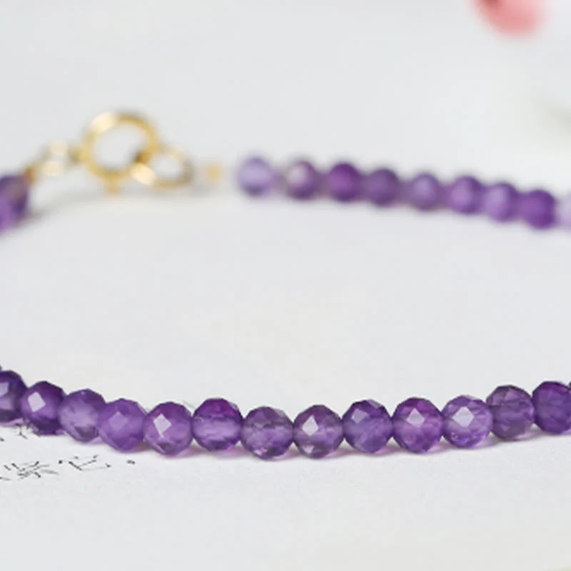 Bracciale di consapevolezza spirituale in rame placcato oro 14k con perline ultrasottili in ametista naturale da 3 mm Buddha Stones - Image 12