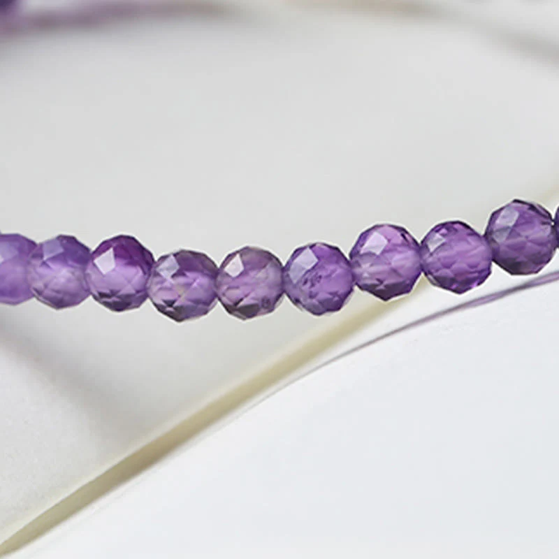 Bracciale di consapevolezza spirituale in rame placcato oro 14k con perline ultrasottili in ametista naturale da 3 mm Buddha Stones - Image 14