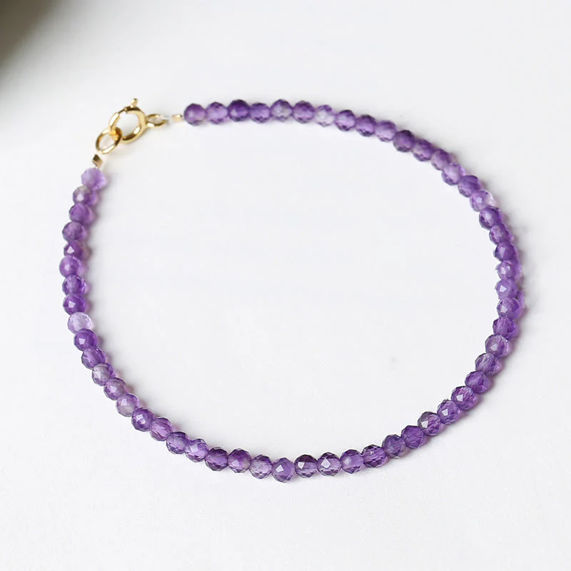 Bracciale di consapevolezza spirituale in rame placcato oro 14k con perline ultrasottili in ametista naturale da 3 mm Buddha Stones - Image 17