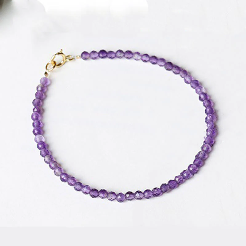 Bracciale di consapevolezza spirituale in rame placcato oro 14k con perline ultrasottili in ametista naturale da 3 mm Buddha Stones - Image 4
