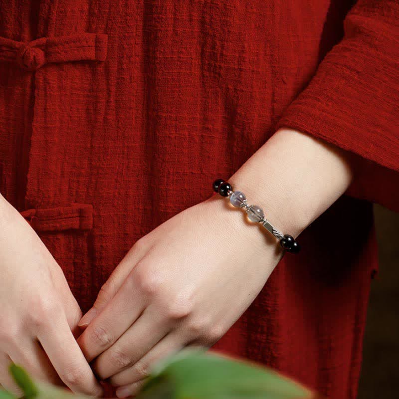 Bracciale di coppia in argento sterling 925 con pietra di luna e ossidiana - Image 10