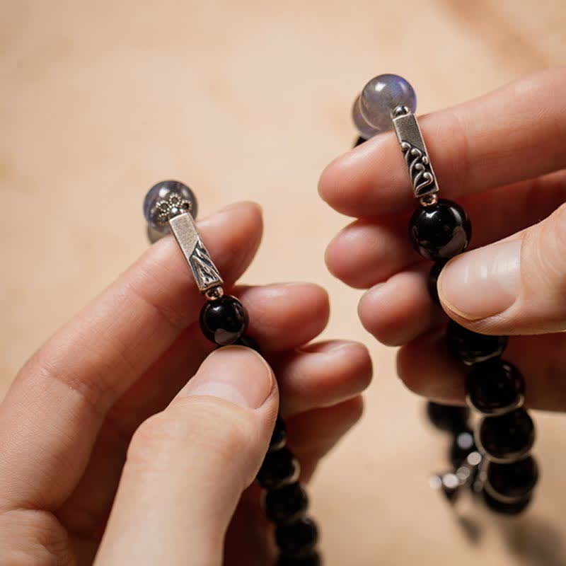 Bracciale di coppia in argento sterling 925 con pietra di luna e ossidiana - Image 11