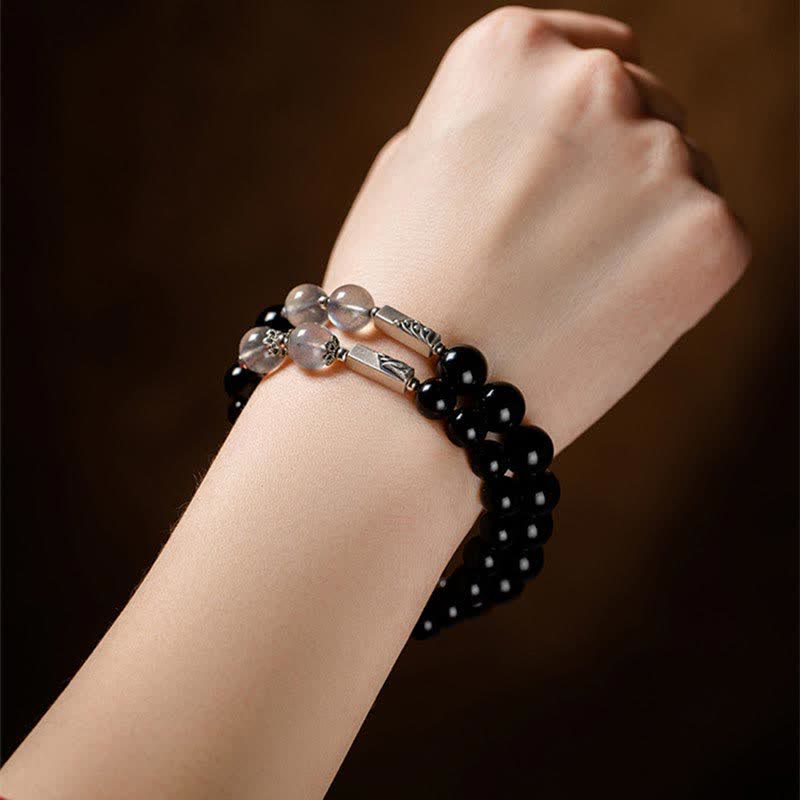Bracciale di coppia in argento sterling 925 con pietra di luna e ossidiana - Image 12