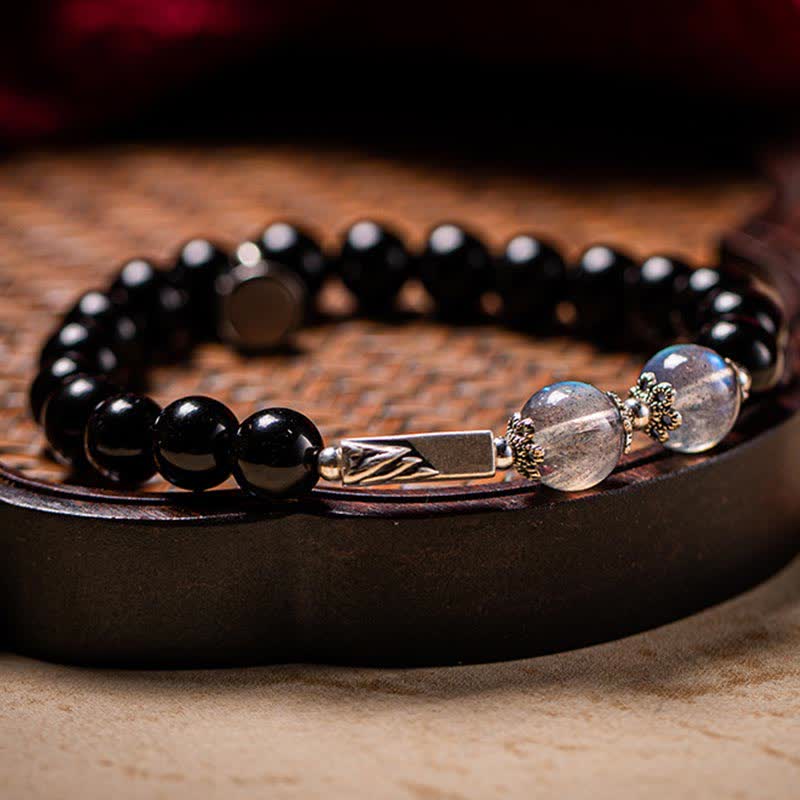 Bracciale di coppia in argento sterling 925 con pietra di luna e ossidiana - Image 15